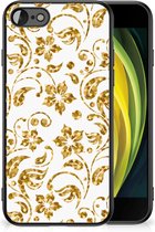 Back Cover Siliconen Hoesje Geschikt voor iPhone 7/8/SE 2020/2022 Telefoonhoesje met Zwarte rand Gouden Bloemen
