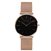 Friick Dames horloge - Rosé met Zwart - Kwaliteit - Verguld - Rose Gold Stainless Steel - RVS - Spatwaterdicht