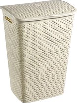 Wasmand Rotan Met Deksel Gebroken Wit Beige 55 liter - Kunststof Geweven Wasmand