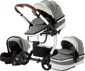 Tectie® Luxe Kinderwagen 3 in 1 Voldoet aan alle Europese veiligheidscertificaten - Wandelwagen - Kinderwagen 3-in-1 incl autostoel - Kinderwagen maxi cosi – Buggy 3 in 1 - Newborn - Leer - G