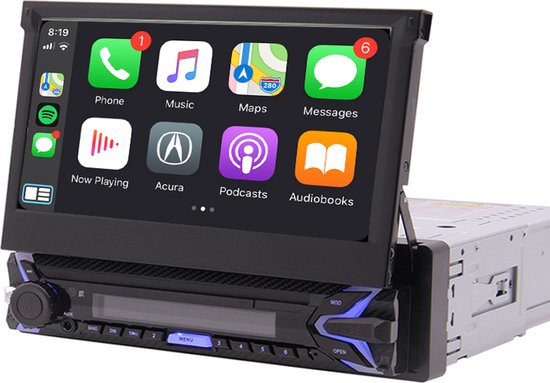 Boscer® 1Din Autoradio | Apple Carplay & Android Auto | 7' HD Automatisch Klapscherm | Motor Klapscherm | USB, Aux, Bluetooth | MP5 | Achteruitrijcamera