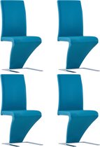 Decoways - Eetkamerstoelen met zigzag-vorm 4 stuks kunstleer blauw