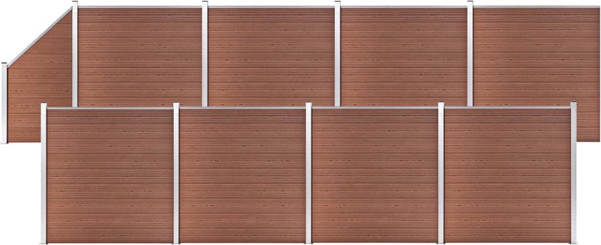 Decoways - Schuttingset 8 vierkant en 1 schuin 1484x186 cm HKC bruin