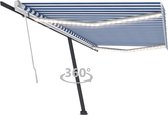 Decoways - Luifel handmatig uittrekbaar met LED 500x350 cm blauw en wit