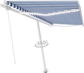 Decoways - Luifel handmatig uittrekbaar met LED 400x300 cm blauw en wit