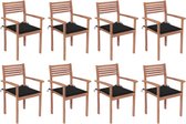 Decoways - Tuinstoelen stapelbaar 8 st met kussens massief teakhout
