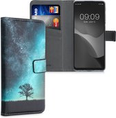 kwmobile telefoonhoesje voor Motorola Moto G51 5G - Hoesje met pasjeshouder in blauw / grijs / zwart - Sterrenstelsel en Boom design