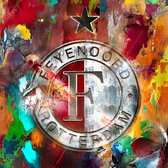 JJ-Art (Canvas) | Feyenoord logo, embleem, abstract, olieverf geschilderde stijl, woonkamer - slaapkamer | Industrieel, voetbal, Rotterdam, sport, modern, vierkant | Foto-Schilderij print op 