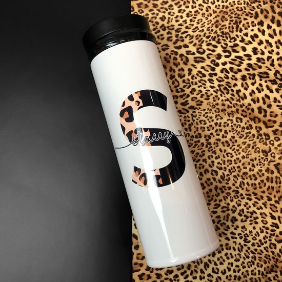Thermosfles met naam en voorletterleopard printcadeau moederdag  bol.com
