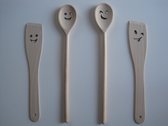 Keukengerei - 4-delig - houten lepels en spatels - Smiley en Knipoog - beukenhout