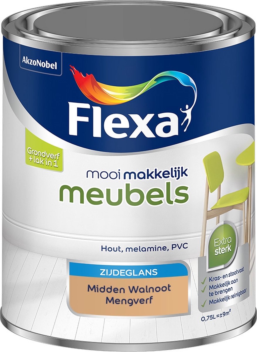 Flexa Mooi Makkelijk Verf - Meubels - Mengkleur - Midden Walnoot - 750 ml