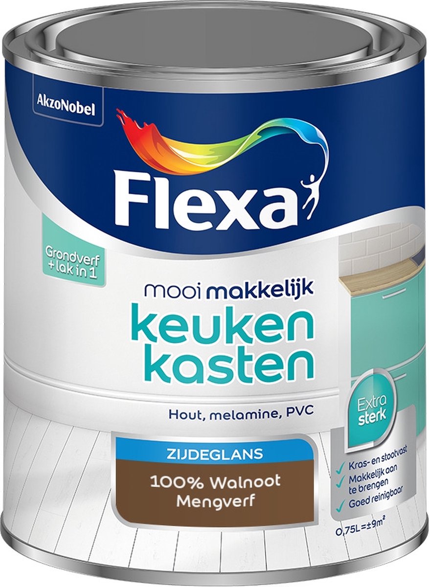 Flexa Mooi Makkelijk Verf - Keukenkasten - Mengkleur - 100% Walnoot - 750 ml
