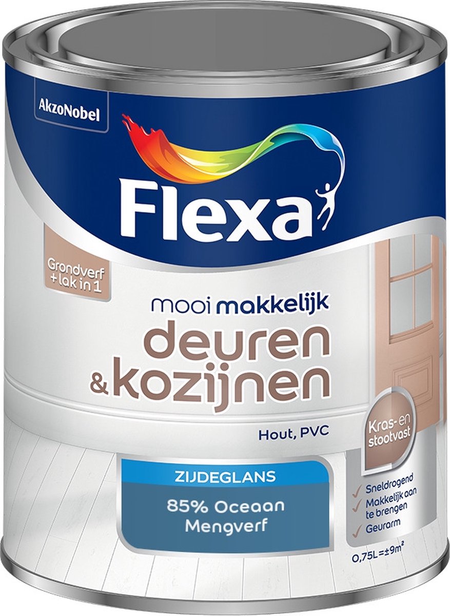 Flexa Mooi Makkelijk Verf - Deuren en Kozijnen - Mengkleur - 85% Oceaan - 750 ml