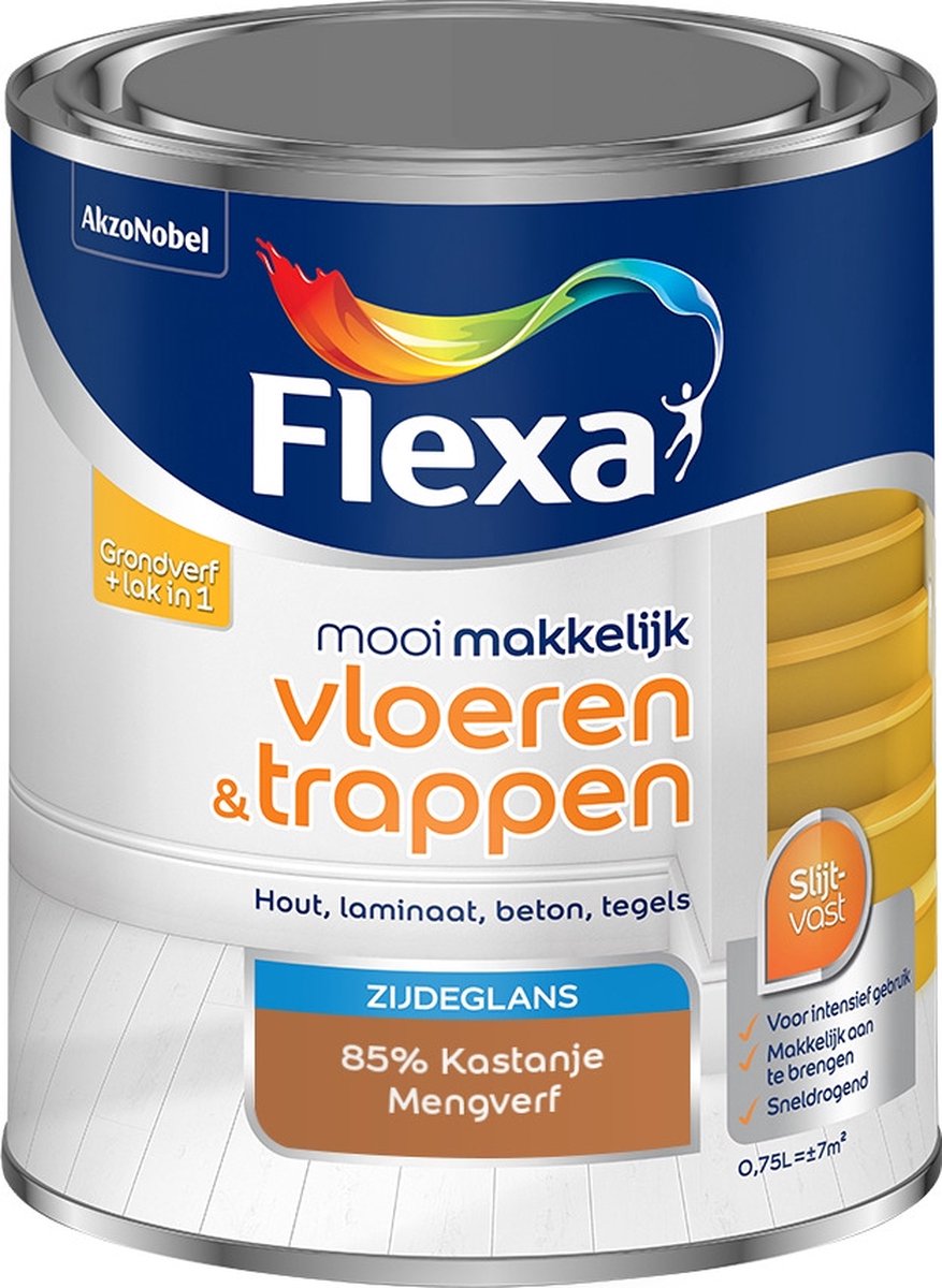 Flexa Mooi Makkelijk Verf - Vloeren en Trappen - Mengkleur - 85% Kastanje - 750 ml