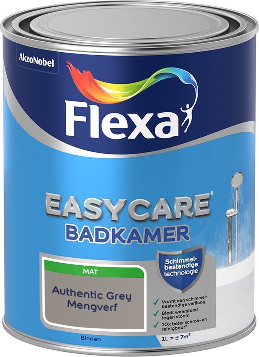 Flexa Easycare Muurverf - Badkamer - Mat - Mengkleur - Authentic Grey - 1 liter
