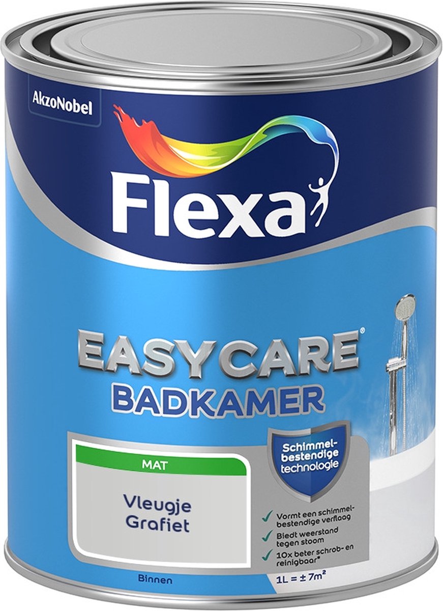Flexa Easycare Muurverf - Badkamer - Mat - Mengkleur - Vleugje Grafiet - 1 liter