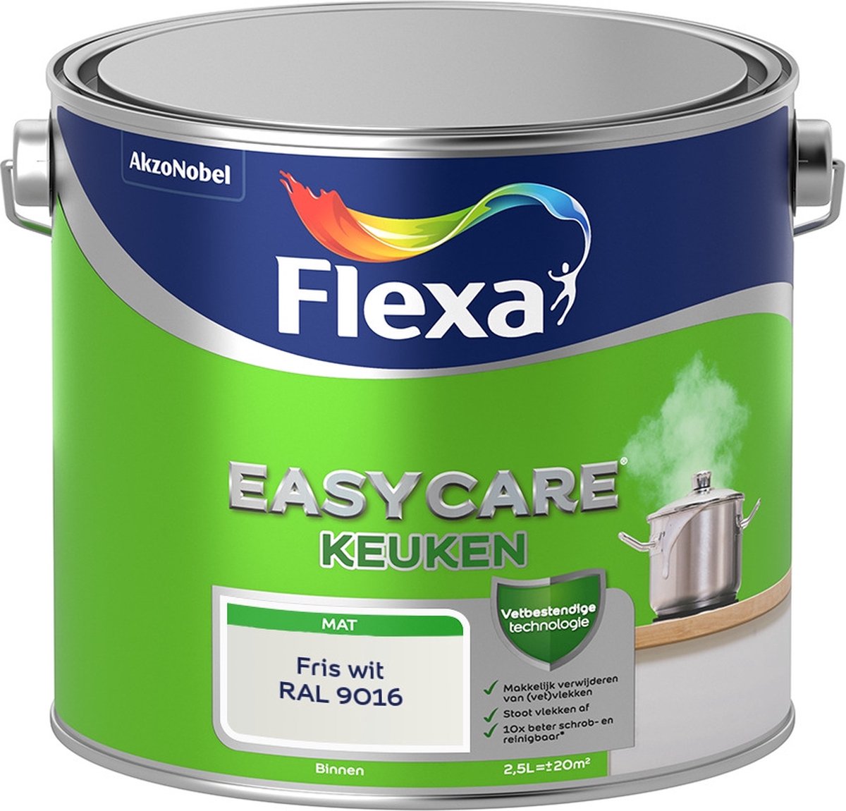 Flexa Easycare Muurverf - Keuken - Mat - Mengkleur - Fris wit / RAL 9016 - 2,5 liter