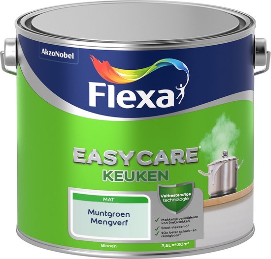 Flexa Easycare Muurverf - Keuken - Mat - Mengkleur - Muntgroen - 2,5 liter