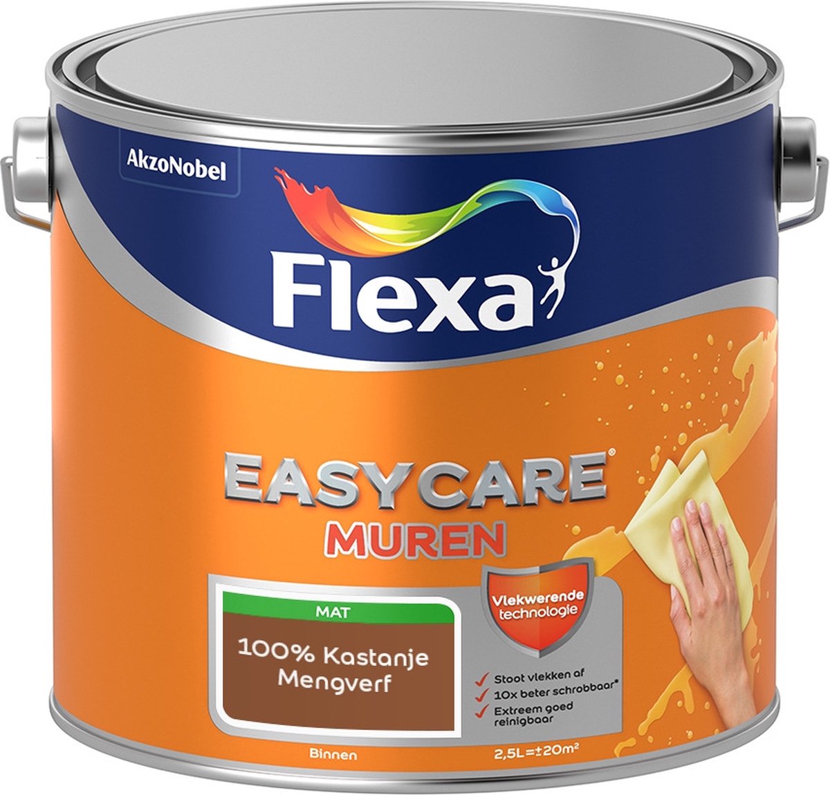 Flexa Easycare Muurverf - Mat - Mengkleur - 100% Kastanje - 2,5 liter