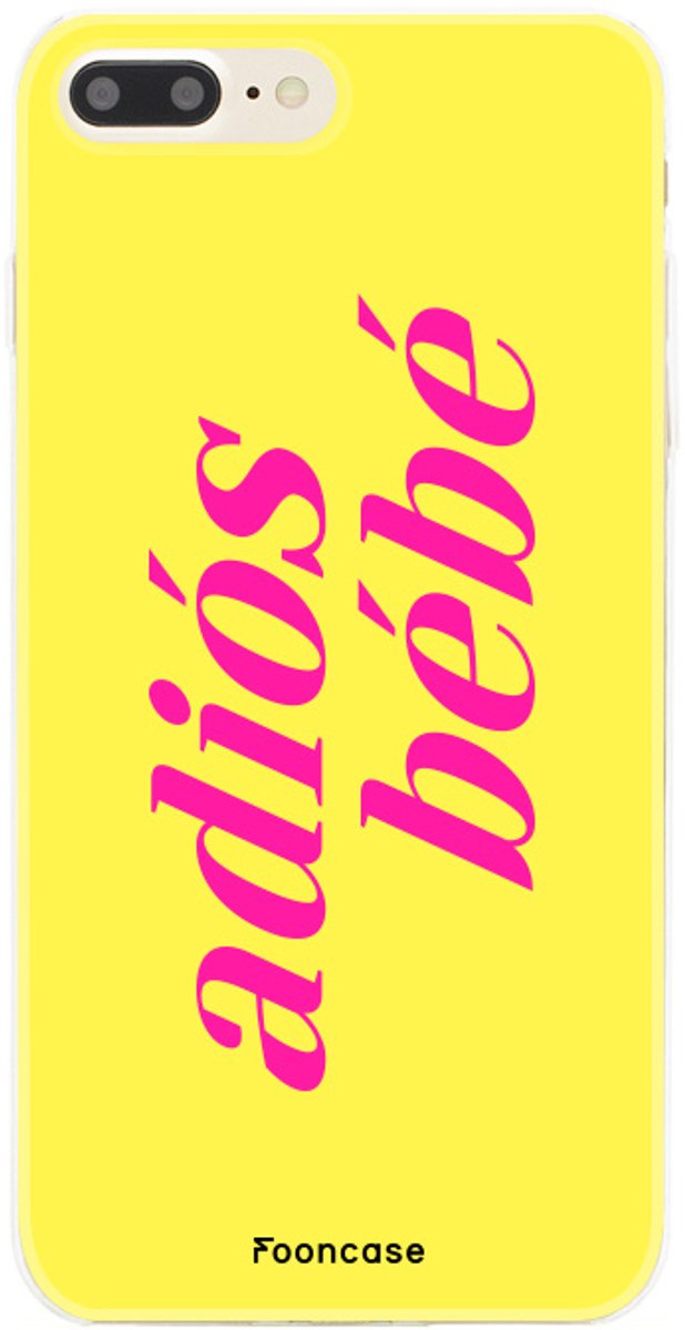 Fooncase Hoesje Geschikt voor iPhone 8 Plus - Shockproof Case - Back Cover / Soft Case - Adios Bebe / Geel & Roze