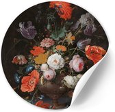 Behangcirkel Stilleven met Bloemen en een Horloge - 80 cm - Zelfklevende decoratiefolie - Muursticker Oude Meesters & Bloemen