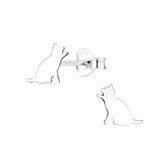Joy|S - Zilveren kat poes oorbellen - egaal gepolijst - 8 mm