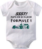 Hospitrix Baby Rompertje met Tekst "SSST! Papa en ik kijken Formule 1" R2 | 0-3 maanden | Korte Mouw | Cadeau voor Zwangerschap |