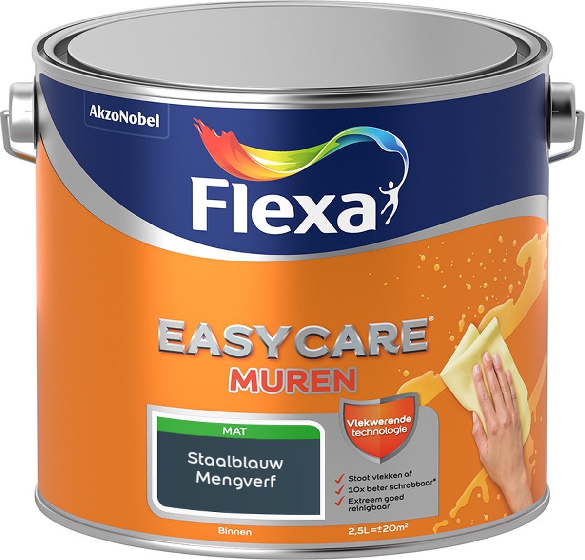 Flexa Easycare Muurverf - Mat - Mengkleur - Staalblauw - 2,5 liter