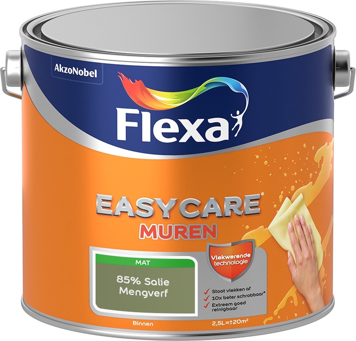 Flexa Easycare Muurverf - Mat - Mengkleur - 85% Salie - 2,5 liter