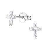 zilveren kinderoorbellen kruisjes met 14 kristal steentjes | Oorknopjes Meisje Zilver | Zilverana | Sterling 925 Silver