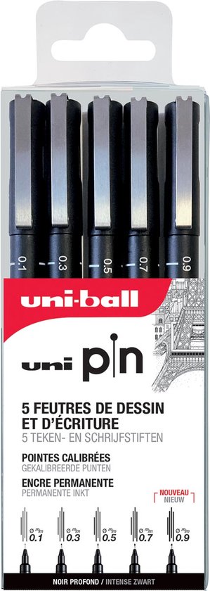 Uni-ball Pin Fineliner 5 Set Zwart | bol.com