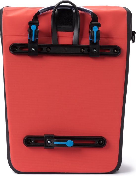#DoYourOutdoor arrière 3 en 1 avec système de dégagement rapide pratique pour porte-bagages arrière - Imperméable et réfléchissant - Sacoche de vélo à roulettes de 21 litres avec bandoulière, poignée - rouge