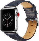 Leren Geschikt voor Apple Watch bandje met klassieke zilverkleurige gesp 42mm - 44mm Blauw