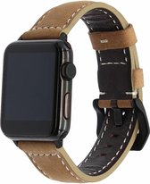 Leren bandje bruin met klassieke zwarte gesp voor Geschikt voor Apple Watch 42mm - 44mm vervangende horlogeband voor geschikt voor Apple Watch Series 6/5/4/3/2/1