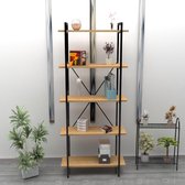 Naturn Living Moderne Metalen Boekenkast met 5 Rustieke Houten Planken - Mat zwart