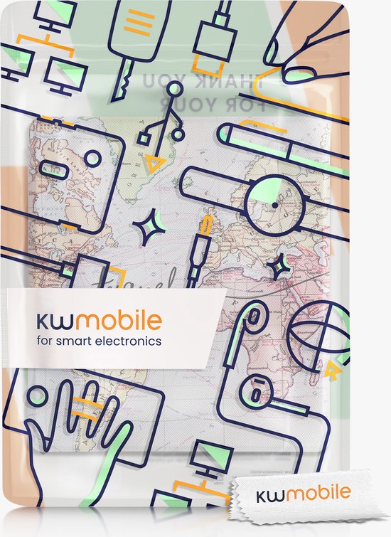 kwmobile e-reader hoesje geschikt voor Amazon Kindle Oasis 10. Generation hoes - E reader flip case met magnetische sluiting - Ereader cover - Travel Wereldkaart design in zwart / meerkleurig van Merkloos — afbeelding 4