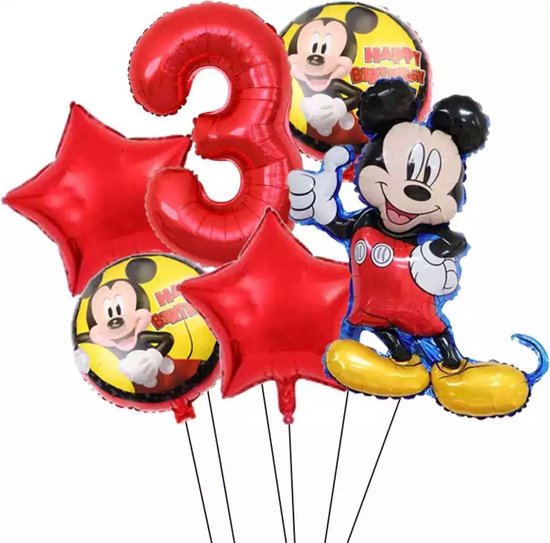 Disney Mikey Folie Ballonnen Set Mickey Mouse Ballon 6 stuks Verjaardagsfeestje Decoratie -3 jaar