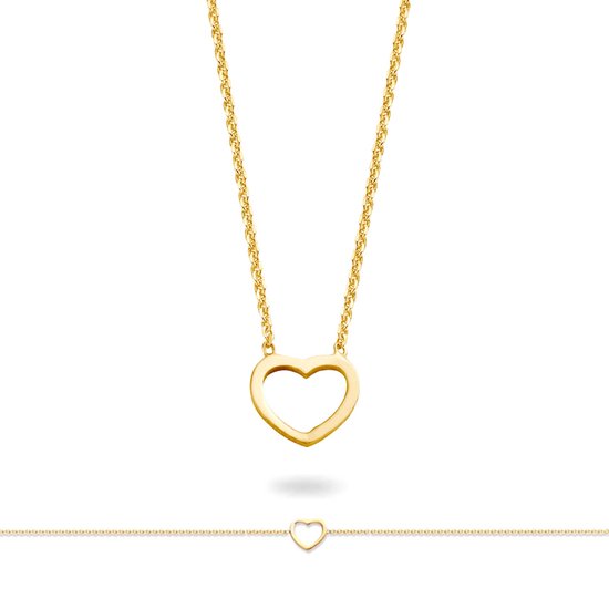 New Bling 9NB-SET030 Zilveren Sieraden Set - Dames - Ketting met Hartje - 38 + 5 cm - Armband met Hartje - 16,5 + 3 cm - Ankerschakel - Rhodium - Gold Plated (verguld/Goud op Zilver)