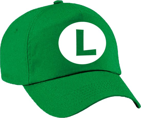 Verkleed pet / carnaval pet - loodgieter Luigi - groen - voor kinderen - Baseballcap
