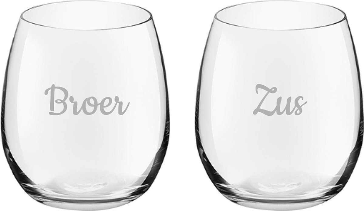 Gegraveerde Drinkglas 39cl Broer-Zus