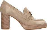 Manfield - Dames - Beige suède loafers met hak - Maat 37