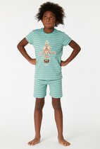 Woody pyjama jongens/heren - zeegroen fijn gestreept - mandrill aap - 221-1-PZA-Z/978 - maat 98