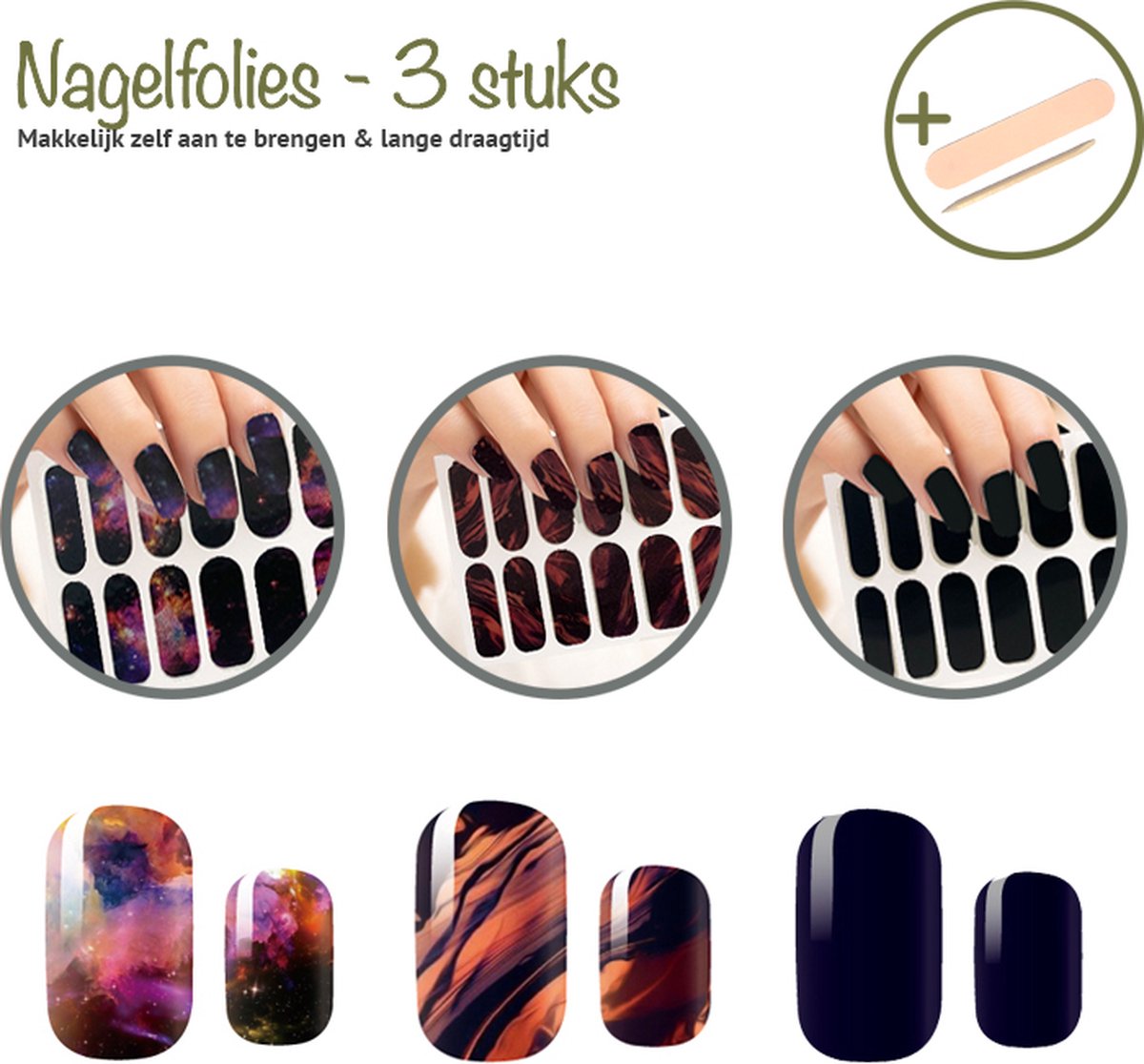 Goedkoopste 3 stuks Nailwraps - Nagellak - Nagels - Nagelvijl - Nagelstickers - 60 Nagel folies - Nagel folie - Nagellak set - Nagelfolie - Nailwraps - Zwarte nagellak