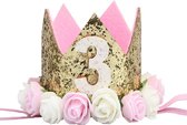 Verjaardag hoedje Wit/Goud/Roze 3 jaar - hoed 3e verjaardag - cakesmash - hoedje - 3 - birthday