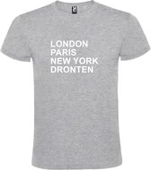 Grijs t-shirt met " London, Paris , New York, Dronten " print Wit size XL