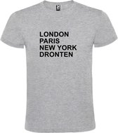 Grijs t-shirt met " London, Paris , New York, Dronten " print Zwart size XL