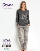 Caroline Pyjamaset voor Dames, Grijs met Bloemen, Maat M, Home&Sleep Wear, Hoge Kwaliteit