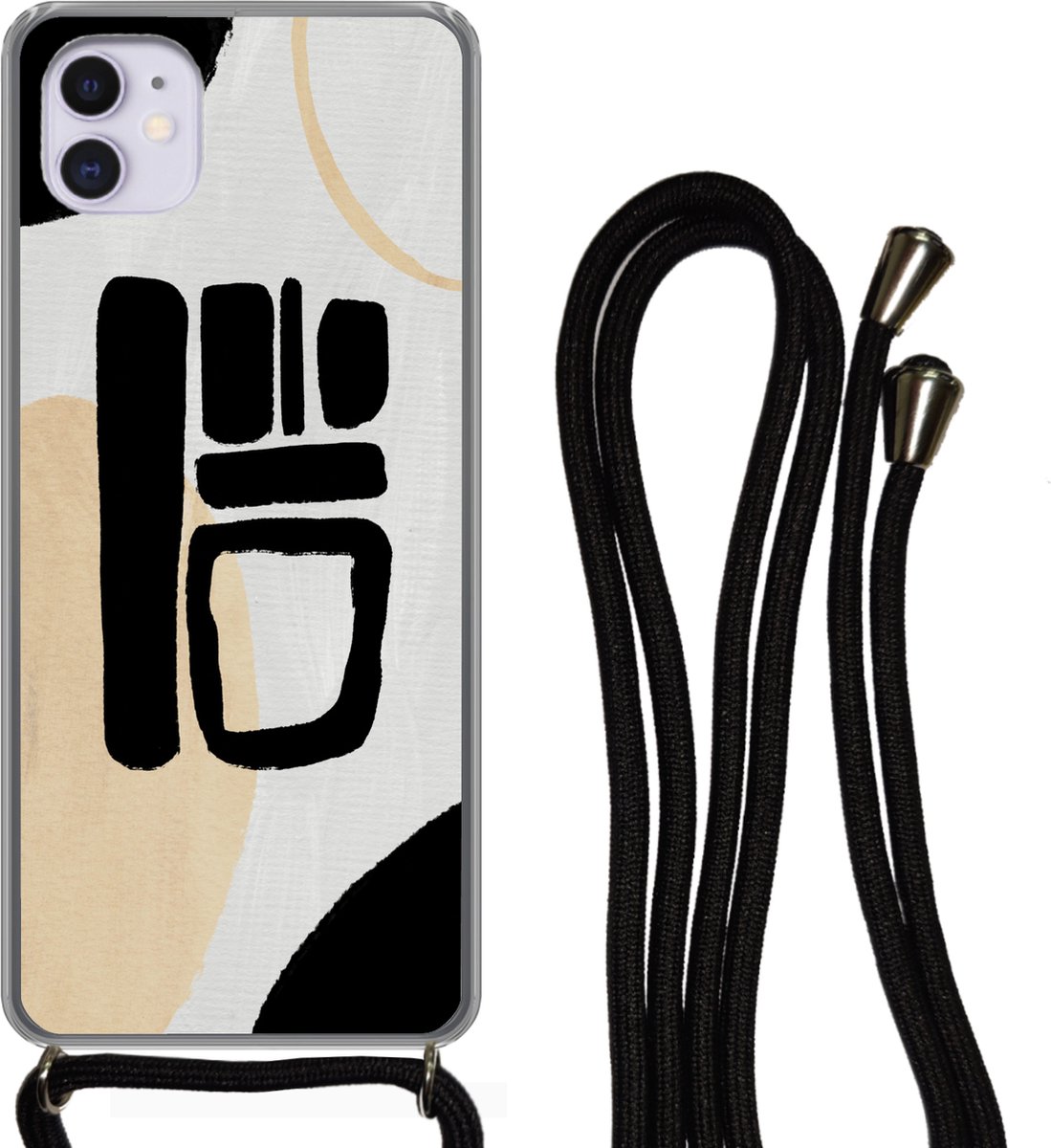 Telefoonhoesje Geschikt voor iPhone 11 - Zwart - Cirkel - Abstract - Siliconen - Crossbody - Backcover met Koord - Telefoonhoesje met koord - Hoesje met touw Telefoonhoesje