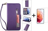 Luxe Telefoonhoesje voor Samsung Galaxy S22 | Hoogwaardig Leren Bookcase | Lederen Wallet Case | Pasjeshouder | Paars + 1x Screenprotector