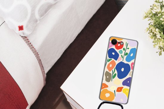 Coque avec cordon iPhone SE 2020 - Bloem - Abstrait - Feuilles - Siliconen - Bandoulière - Coque arrière avec cordon - Coque pour téléphone avec cordon - Coque avec corde